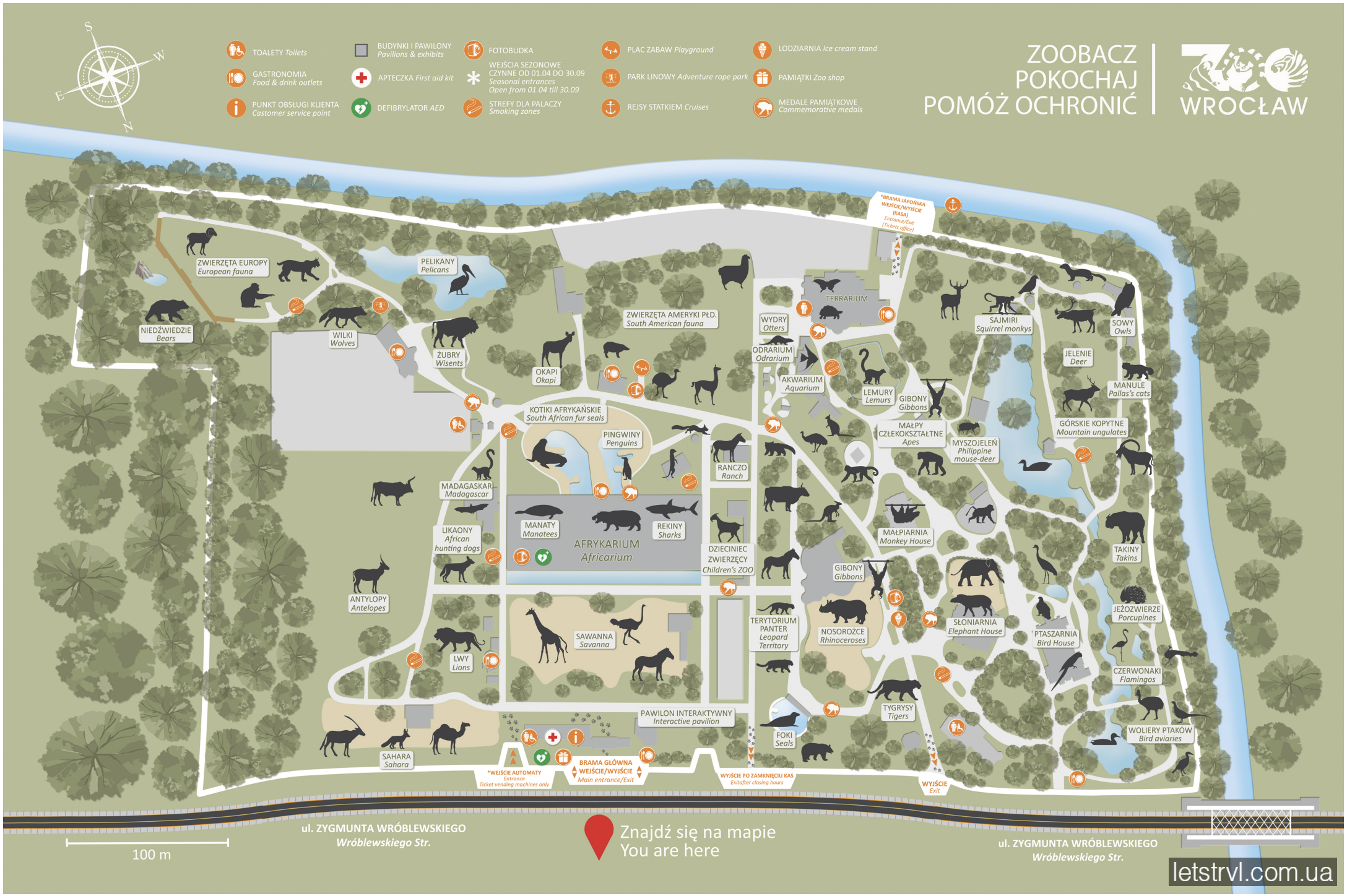 Мапа Зоопарк Вроцлав